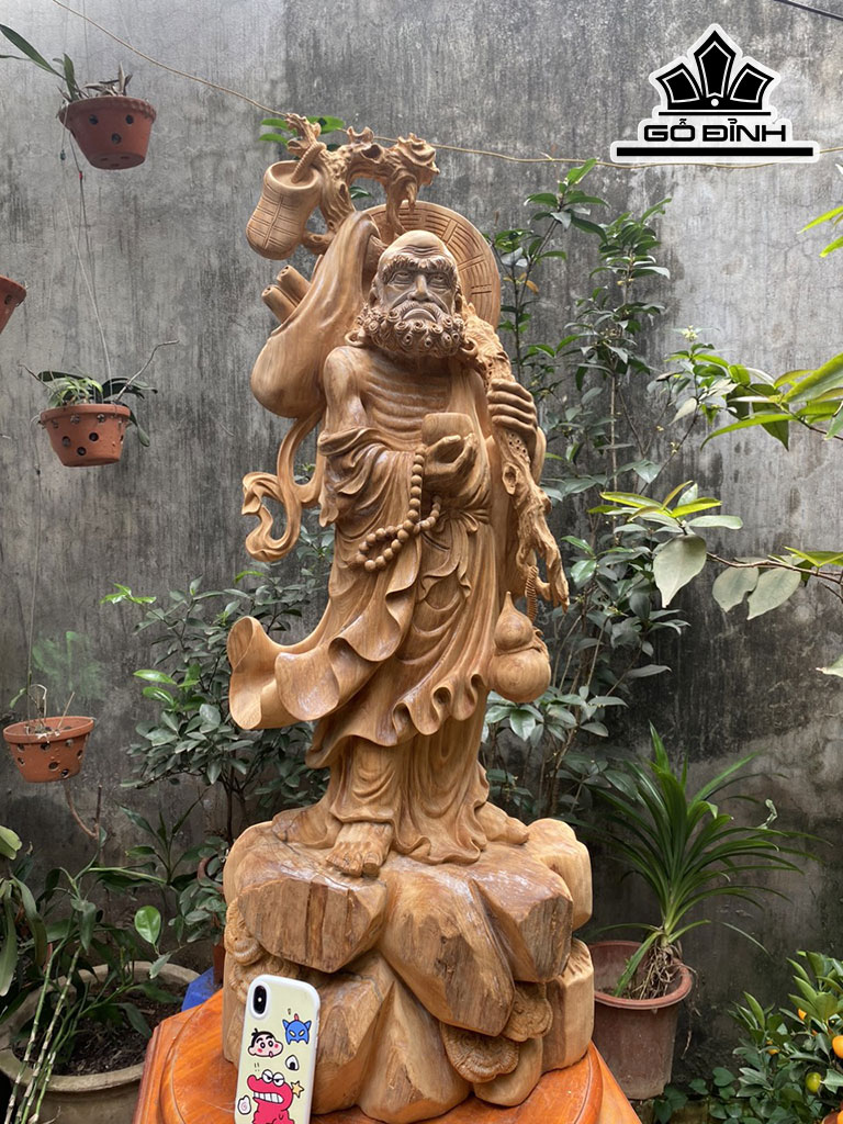 Tượng Đạt Ma Giáo Hóa Gỗ Ngọc Am Cao 107 Ngang 44 Sâu 30 (cm)