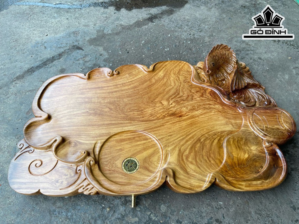 Khay Trà Cá Chép Tài Lộc Gỗ Hương Ngang 43 Dài 70 Sâu 12 (cm)