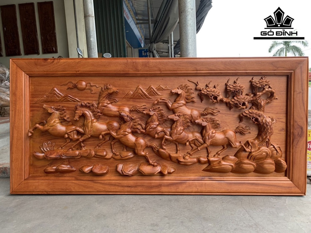 Tranh Bát Mã Gỗ Hương Dài 136 Rộng 64 Sâu 7,5 (cm)