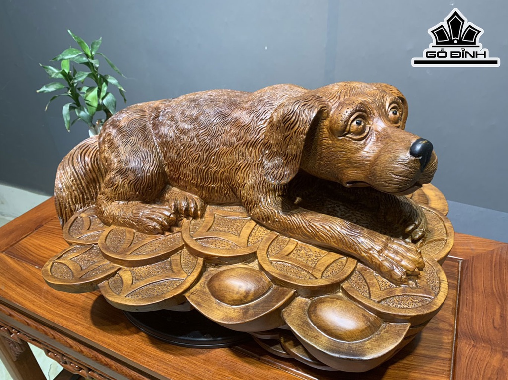 Tượng Chó Gỗ Ngọc Am Cao 34 Ngang 60 Sâu 27 (cm)