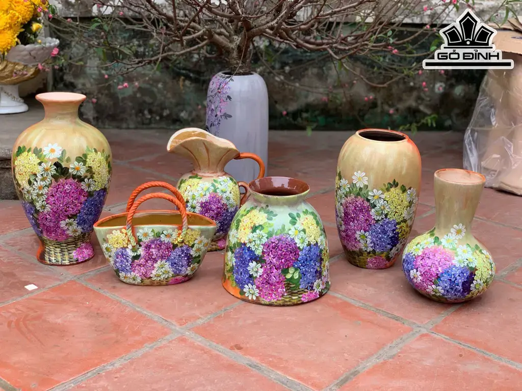 Set 6 Bình Vẽ Hoa Gốm Bát Tràng