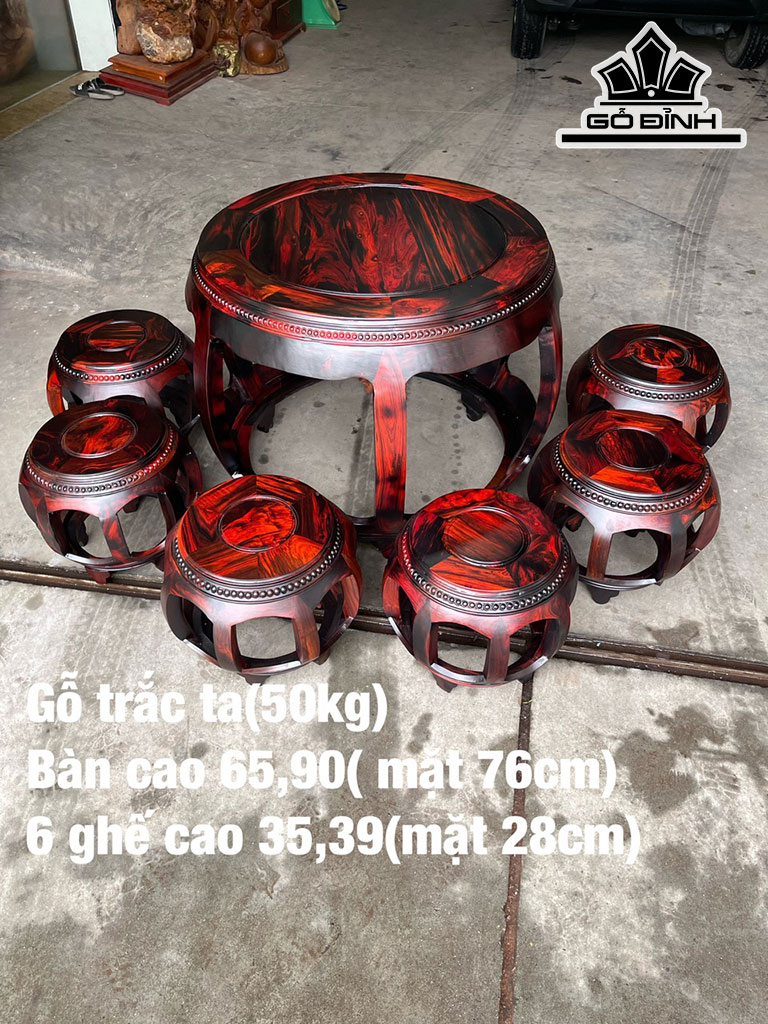 Bộ Bàn Gỗ Trắc Cao 65x90 Mặt 76 Ghế Cao 35x39 Mặt 28 (cm)