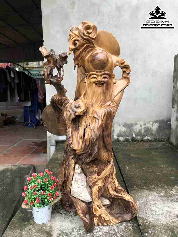 Tượng Ông Thọ Gỗ Lũa Bách Xanh  Cao 88 Rộng 40 Dày 30 (cm)