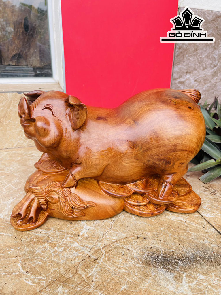 Tượng Heo Gỗ Hương Cao 20 Ngang 33 Sâu 18 (cm)