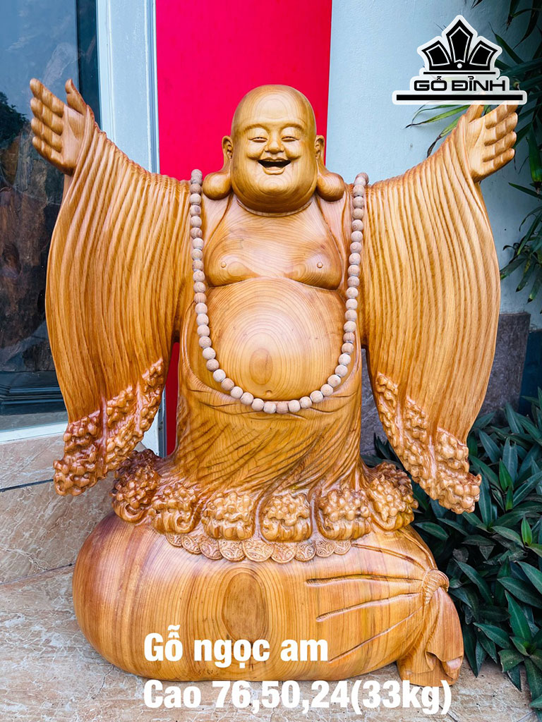 Tượng Phật Di Lặc Nghênh Hỷ Gỗ Ngọc Am Cao 76 Ngang 50 Sâu 24 (cm)