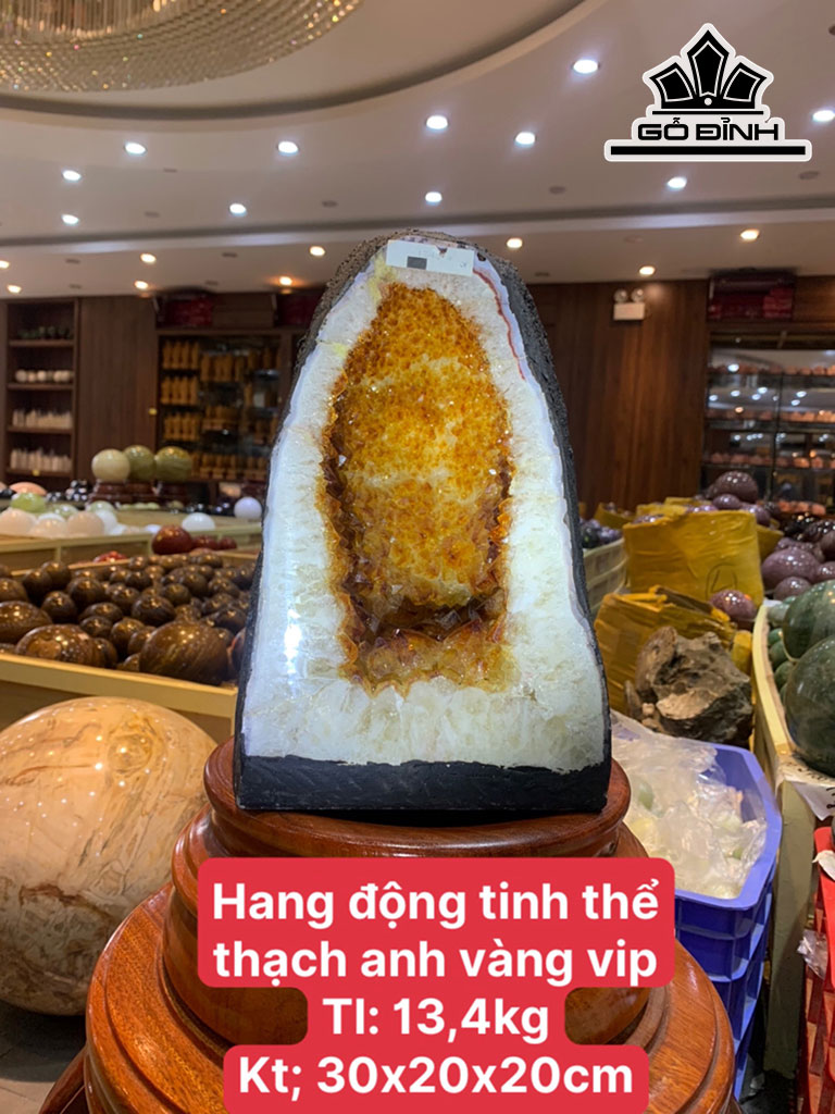 Hang Động Tinh Thể Đá Thạch Anh Vàng Cao 30 Ngang 20 Sâu 20 (cm) 13,4kg