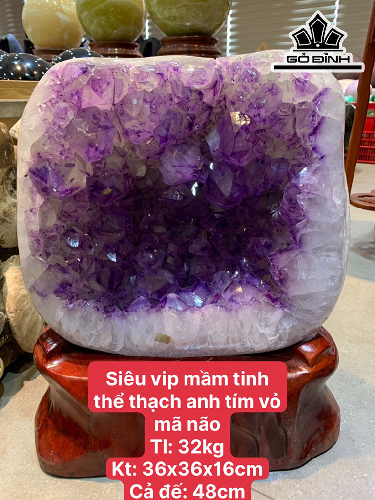 Tinh Thể Đá Thạch Anh Tím Cao 48 Ngang 36 Sâu 16 (cm) 32kg Riêng Đá Cao 36 (cm)
