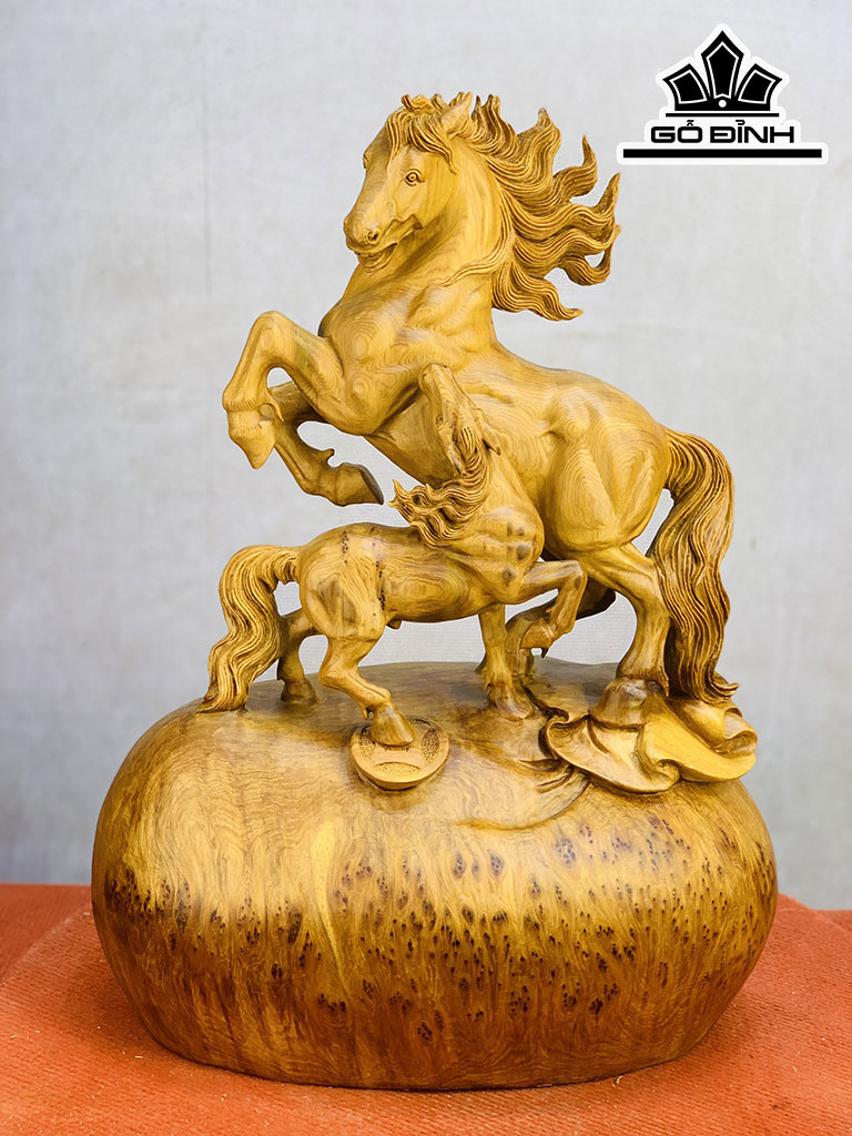 Tượng Song Mã Gỗ Nu Ngọc Am Cao 58 Ngang 45 Sâu 26 (cm)