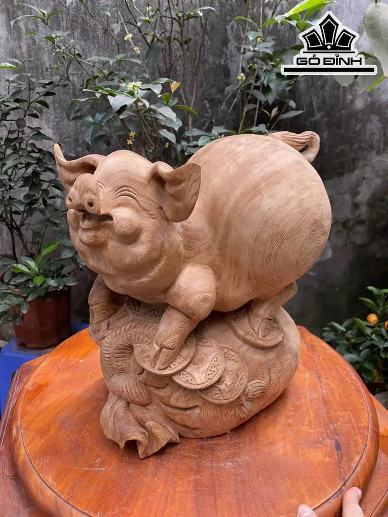 Tượng Heo Tài Lộc Gỗ Ngọc Am Cao 35 Ngang 30 Sâu 20 (cm)