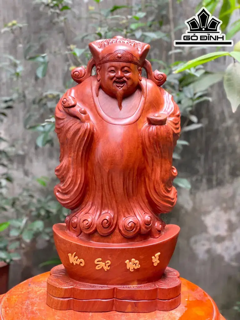 Tượng Thần Tài Gỗ Hương Cao 60 Ngang 30 Sâu 15 (cm)
