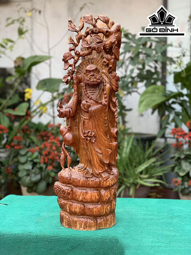 Tượng Đạt Ma Gỗ Hương Cao 66 Ngang 22 Sâu 22 (cm)