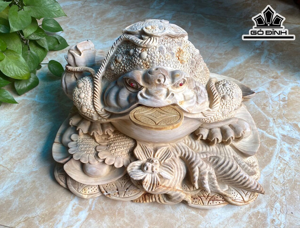 Tượng Thiềm Thừ Gỗ Nu Nghiến Cao 26 Ngang 42 Sâu 31 (cm)