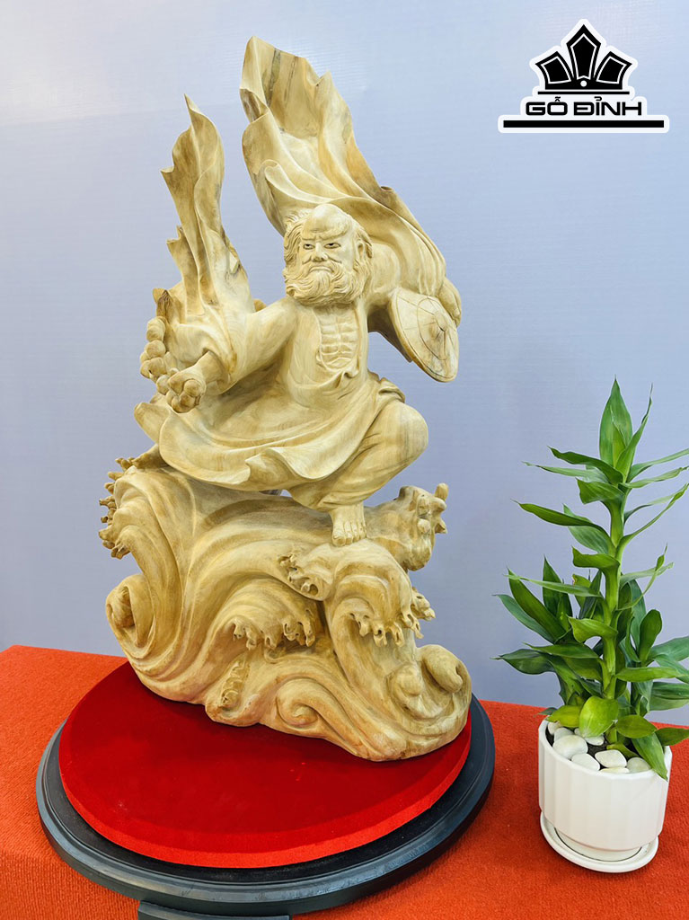 Tượng Đạt Ma Múa Võ Gỗ Ngọc Am Cao 88 Ngang 55 Sâu 27 (cm)