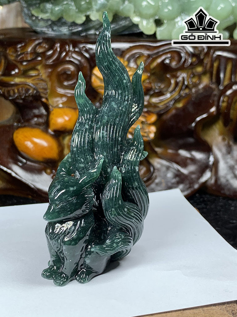 Tác Phẩm Hồ Ly Đá Cẩm Thạch Cao 99,4 Ngang 48,7 Sâu 33,3 (mm) 141g