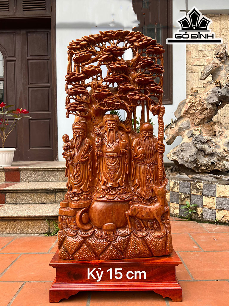 Tượng Phúc Lộc Thọ (Tam Đa) Gỗ Ngọc Am Cao 110 Ngang 47 Sâu 19 (cm)