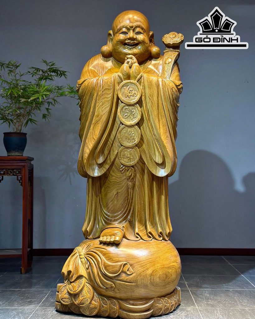 Tượng Phật Di Lặc Chúc Phúc Gỗ Cẩm Vàng Cao 154 Ngang 56 Sâu 56 (cm)