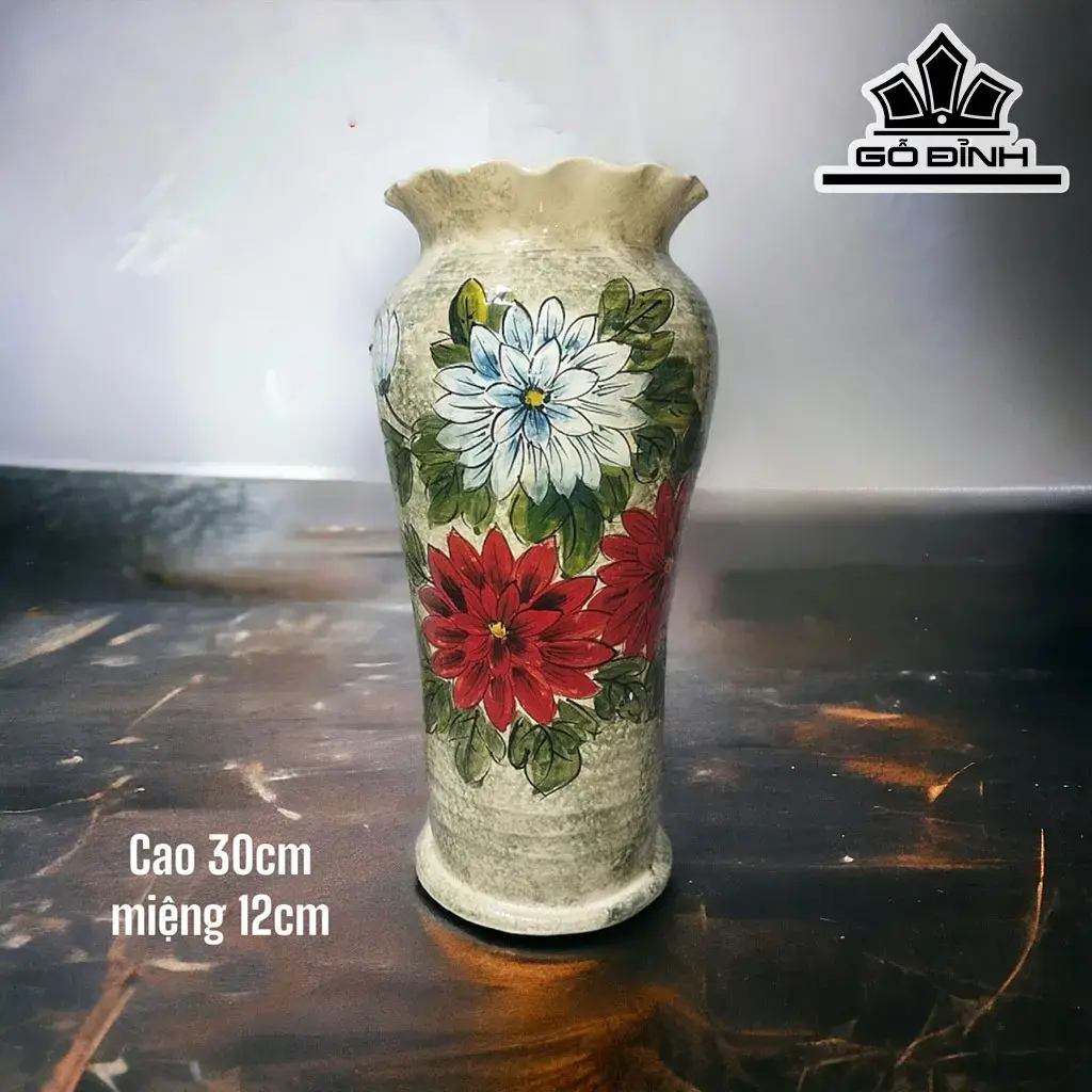 Lọ Hoa Gốm Bát Tràng Cao 30 Miệng 12 (cm)