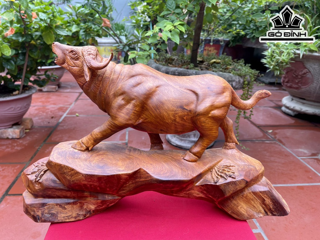 Tượng Trâu Gỗ Hương Cao 32 Ngang 50 Sâu 14 (cm)