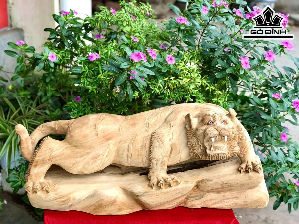 Tượng Báo Săn Mồi Gỗ Ngọc Am Cao 34 Ngang 88 Sâu 28 (cm)