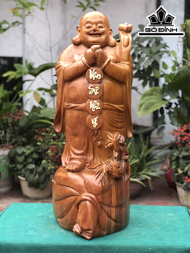 Tượng Phật Di Lặc Chúc Phúc Gỗ Ngọc Am Cao 88 Ngang 33 Sâu 30 (cm)