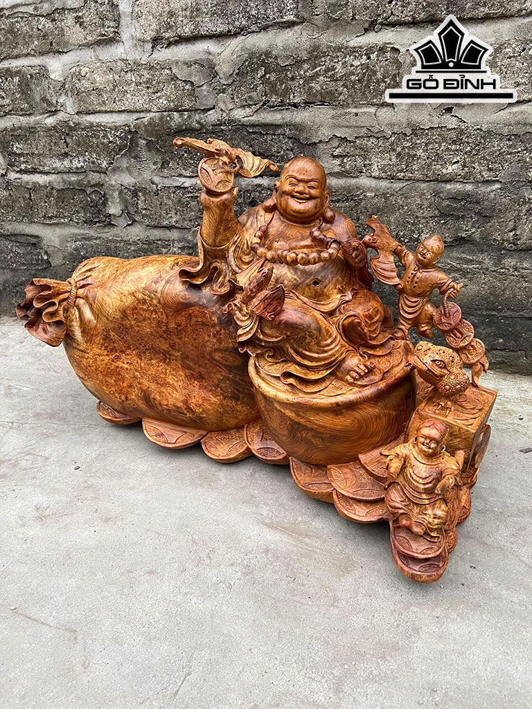 Tượng Phật Di Lặc Nhị Phúc Gỗ Nu Hương Cao 40 Ngag 59 Sâu 30 (cm)