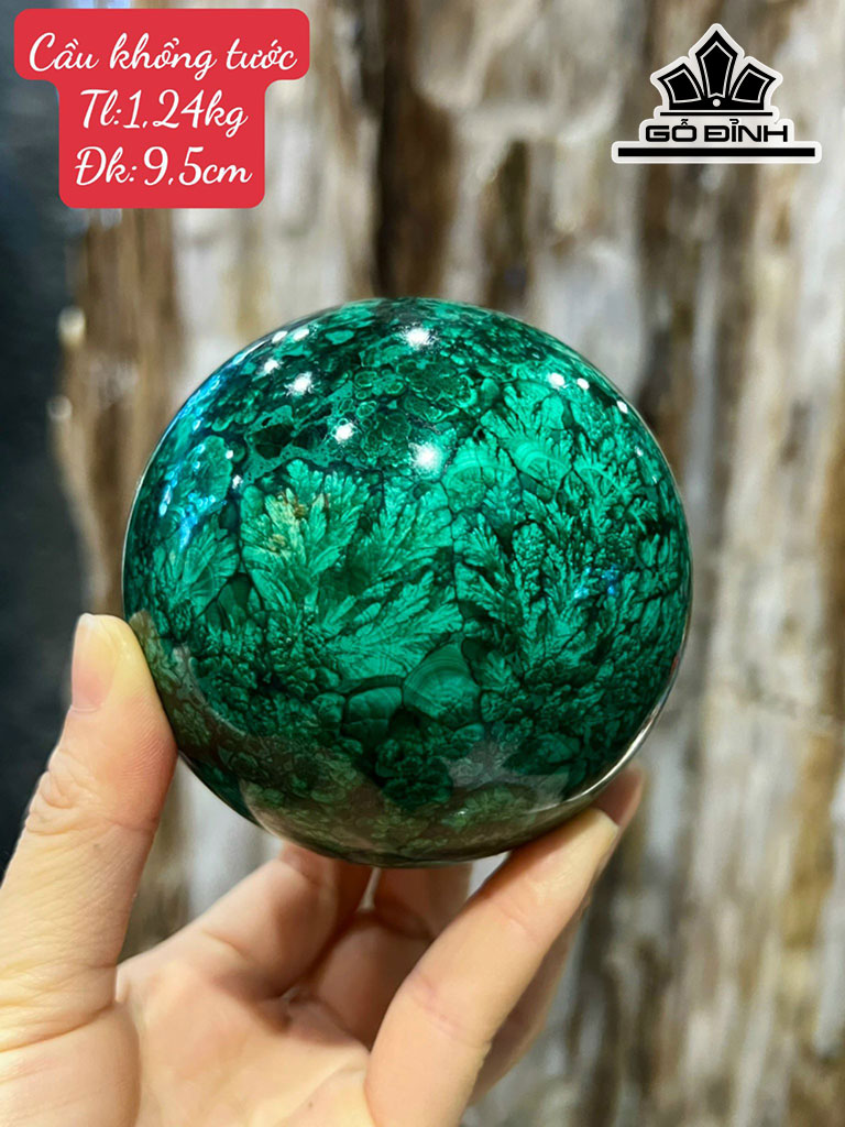 Bi Cầu Đá Malachite Đường Kính Hạt 9,5 (cm) 1,24kg
