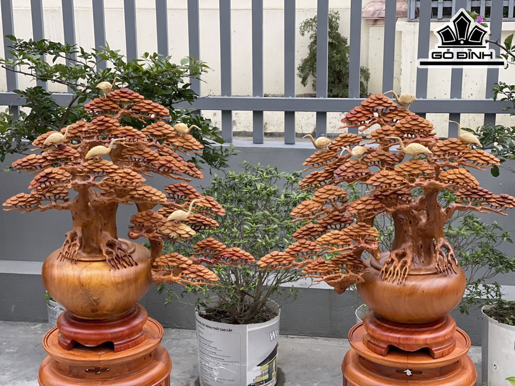 Cặp Bình Tùng Gỗ  Hương Cao 60 Ngang 62 Sâu 30 (cm)