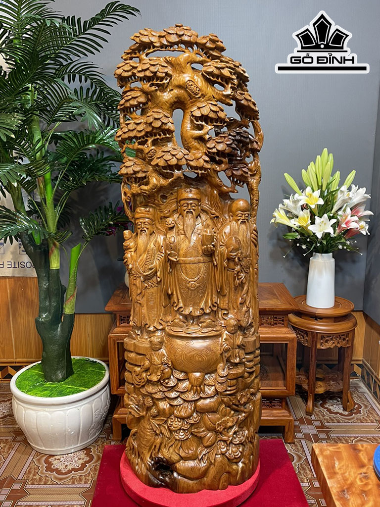 Tượng Phúc Lộc Thọ (Tam Đa) Gỗ Ngọc Am Cao 148 Ngang 44 Sâu 20 (cm)