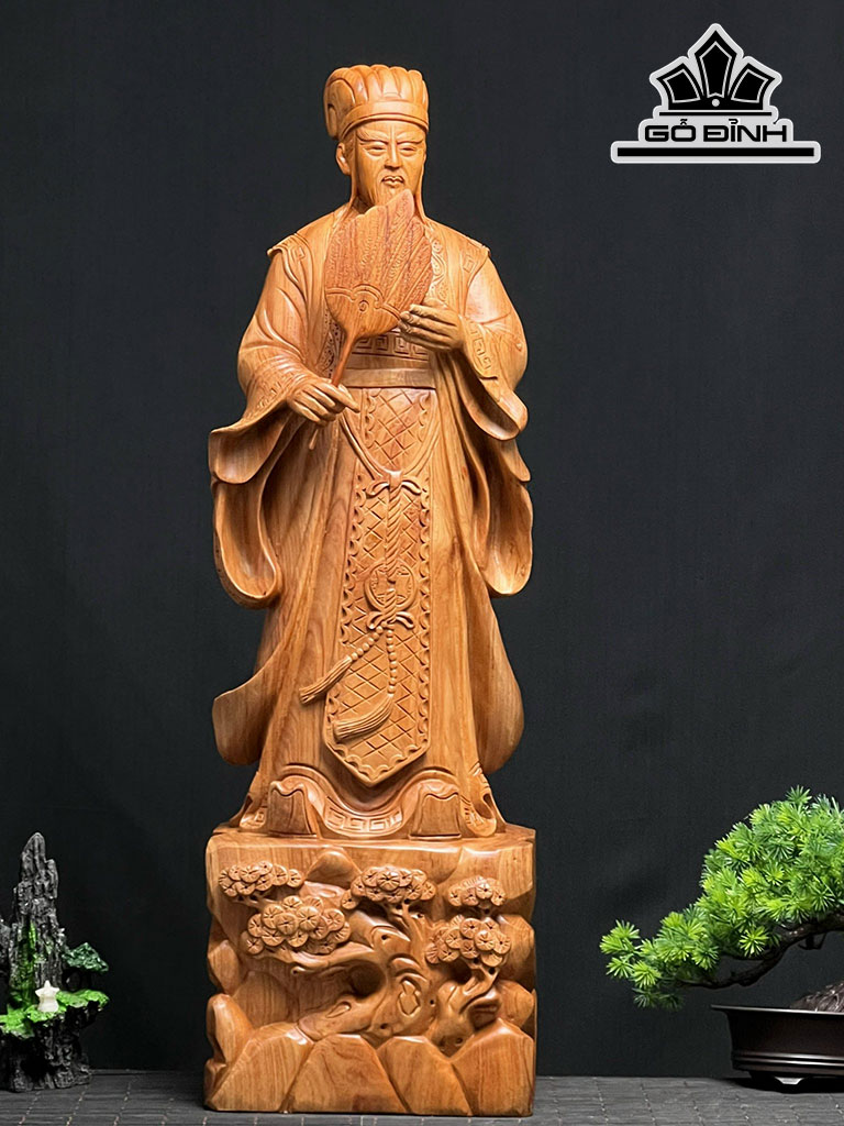 Tượng Gia Cát Lượng Gỗ Hương Cao 68 Ngang 21 Sâu 15 (cm)