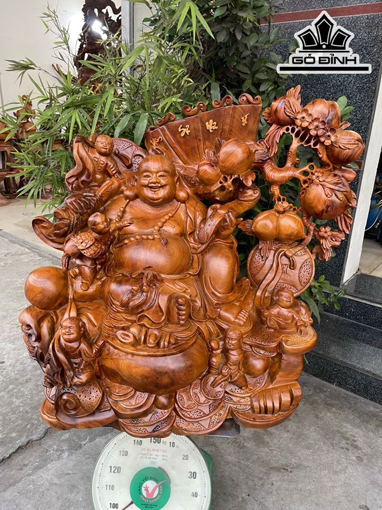 Tượng Phật Di Lặc Ngũ Phúc Gỗ Hương Cao 81 Ngang 86 Sâu 45 (cm)