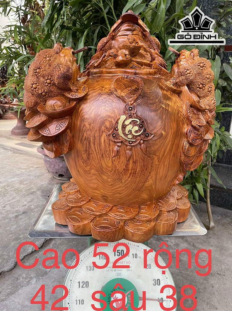 Tượng Tam Cóc Trấn Chum Tiền Gỗ Hương Cao 52 Ngang 42 Sâu 38 (cm)