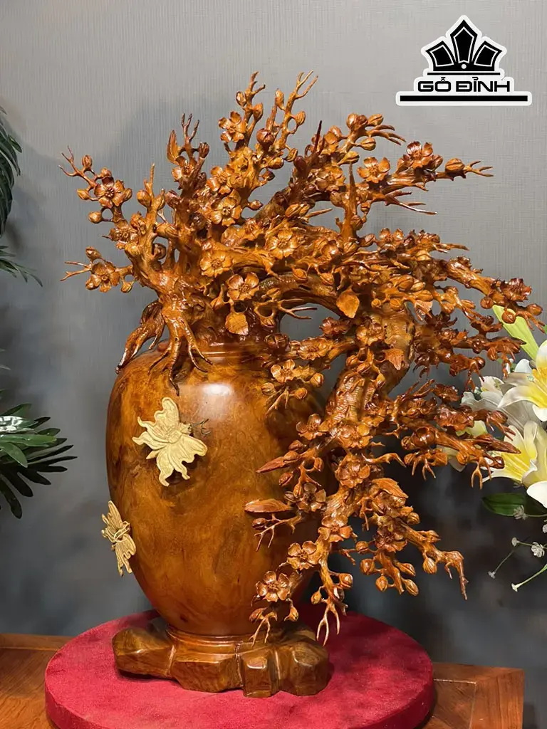 Bình Hoa Mai Gỗ Hương Cao 73 Ngang 58 Sâu 35 (cm)