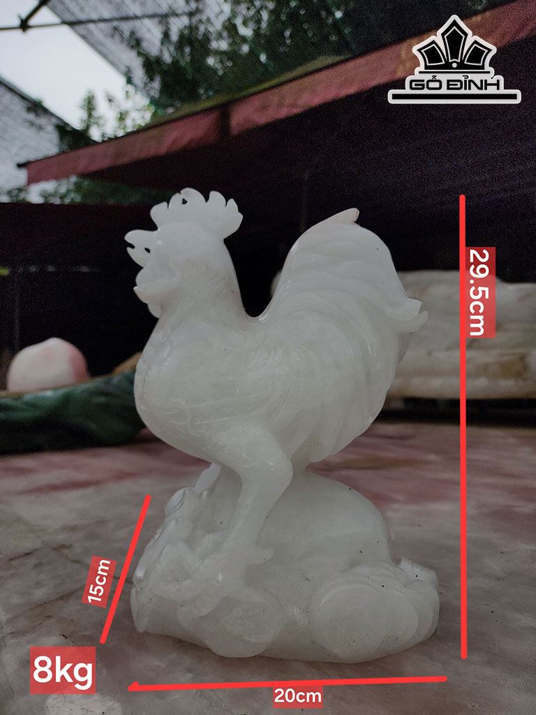 Tác Phẩm Kim Kê Tài Lộc Đá Thạch Anh Trắng Cao 29,5 Ngang 15 Sâu 20 (cm) 8kg