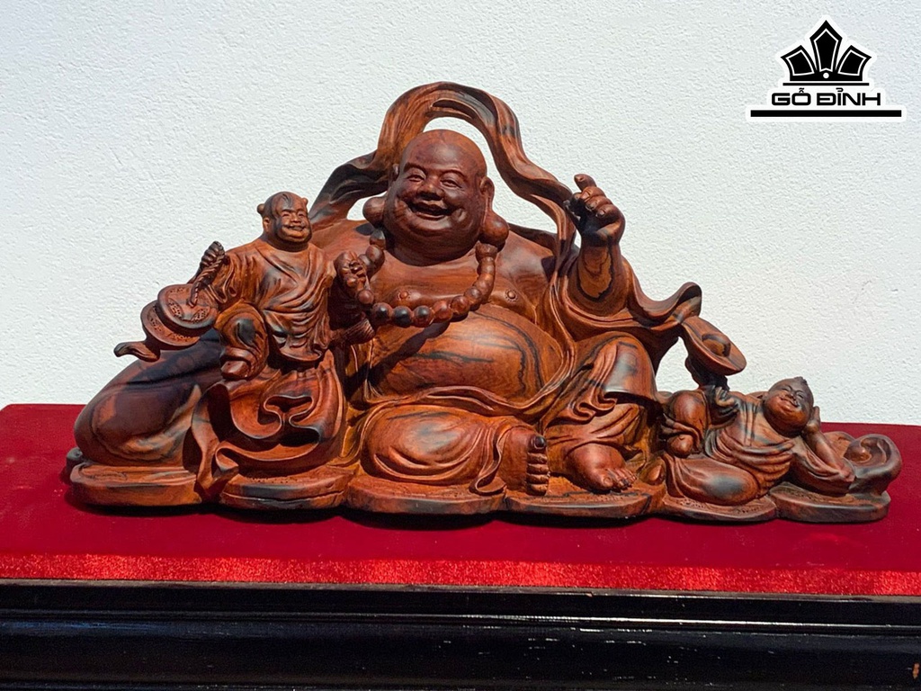 Tượng Phật Di Lặc Nhị Phúc Gỗ Trắc Cao 20 Ngang 45 Sâu 18 (cm)