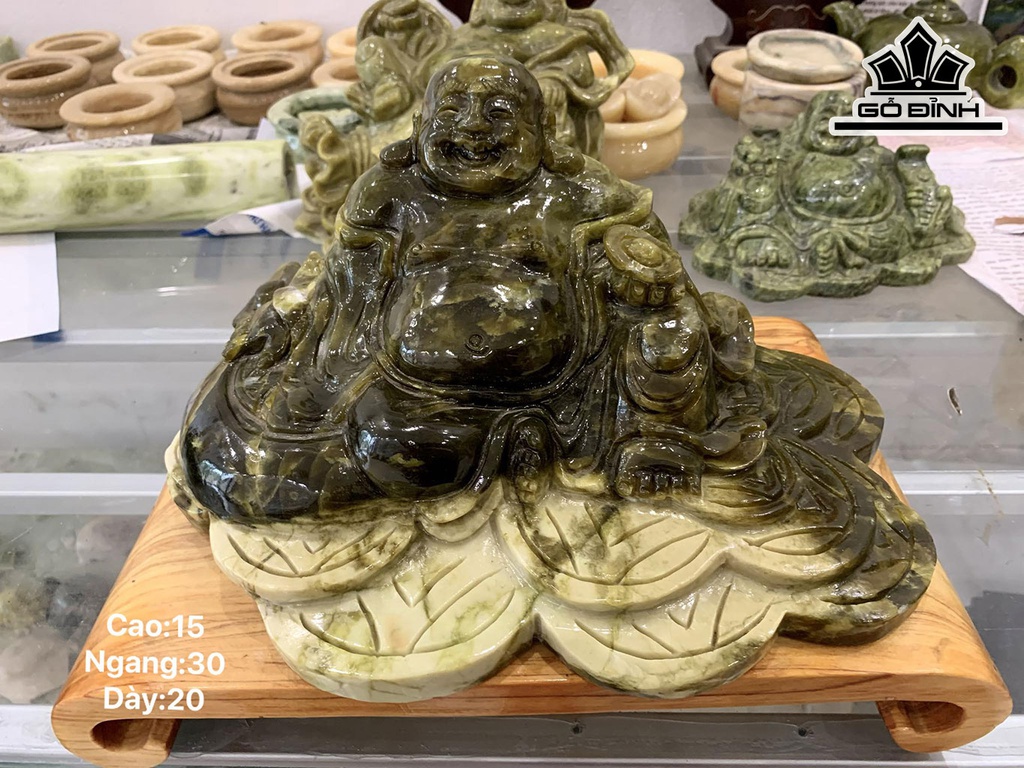 Tác Phẩm Di Lặc Đá Serpentine Cao 15 Ngang 30 Sâu 20 (cm)