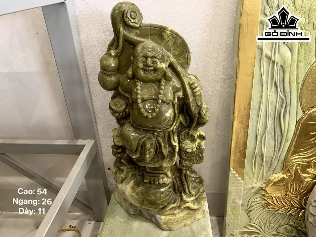 Tượng Di Lặc Đá Serpentine Cao 54 Ngang 26 Sâu 11 (cm)