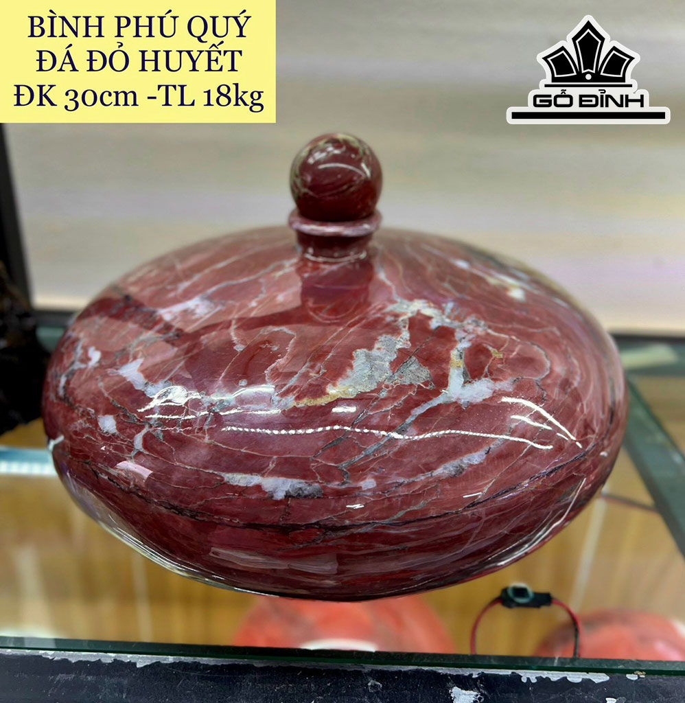 Bình Phú Quý Đá Serpentine Đỏ Huyết Đường Kính 30 (cm) 18kg