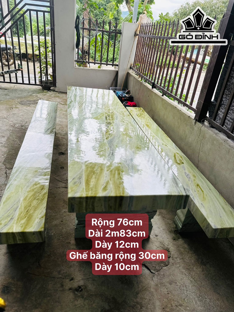 Bộ Bàn Đá Serpentine Bàn Dài 283 Ngang 76 Sâu 12 (cm) Ghế Ngang 30 Sâu 10 (cm)