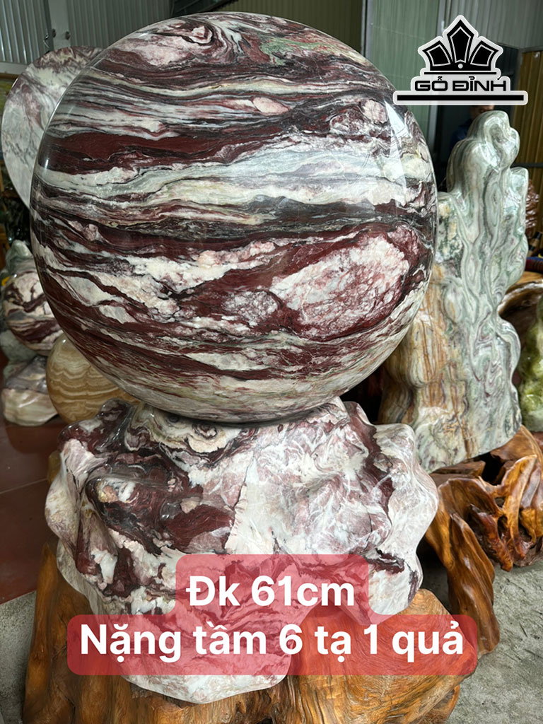 Cặp Bi Cầu Đá Serpentine Huyết Đỏ Đa Sắc Đường Kính Hạt 61 (cm) 1200kg