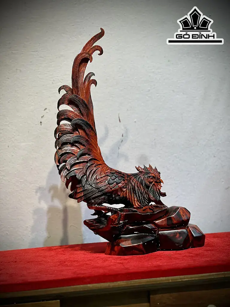 Tượng Gà Trống Gỗ Trắc Cao 46 Ngang 28 Sâu 15 (cm)