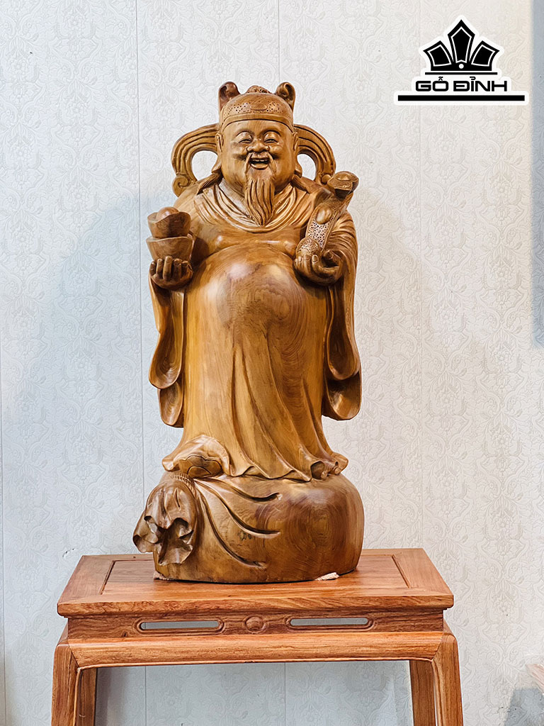 Tượng Thần Tài Gỗ Ngọc Am Cao 81 Ngang 34 Sâu 24 (cm)