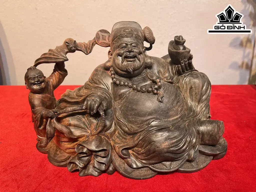 Tượng Thần Tài Gỗ Trắc Cao 19 Ngang 29 Sâu 19 (cm)