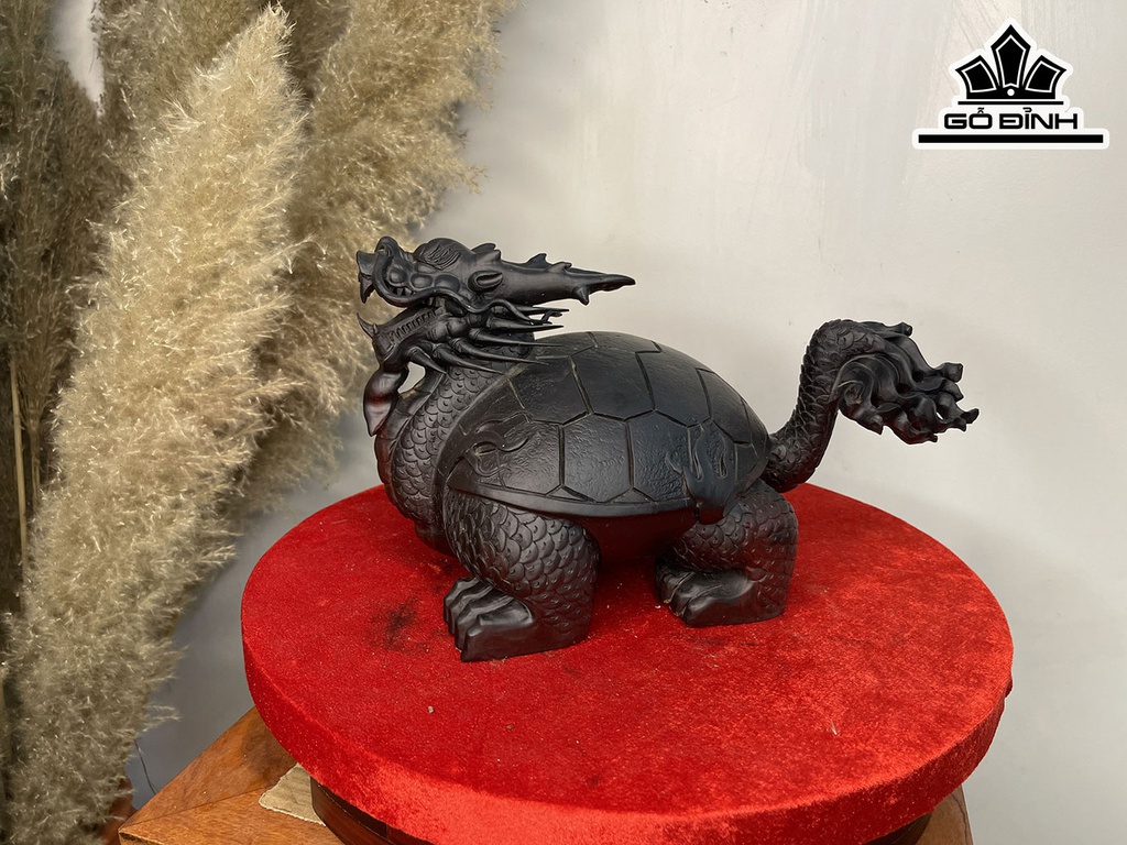 Tượng Long Quy Gỗ Mun Sừng Cao 18 Ngang 20 Sâu 32 (cm)