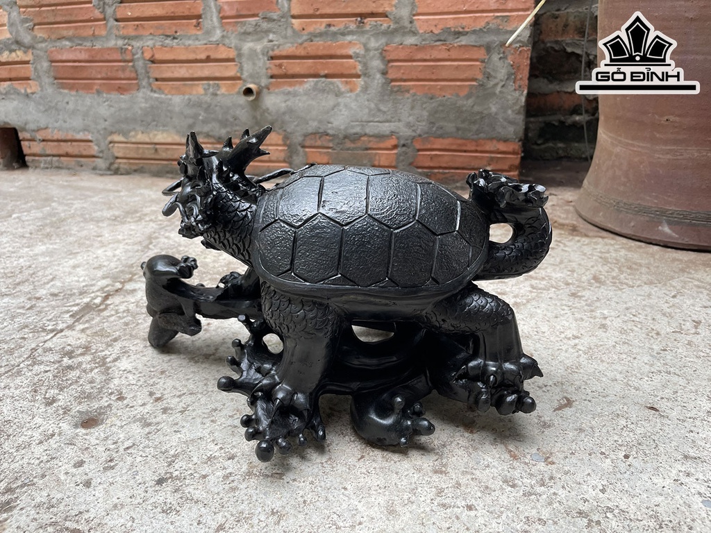 Tượng Long Quy Gỗ Mun Sừng Cao 23 Ngang 38 Sâu 24 (cm)