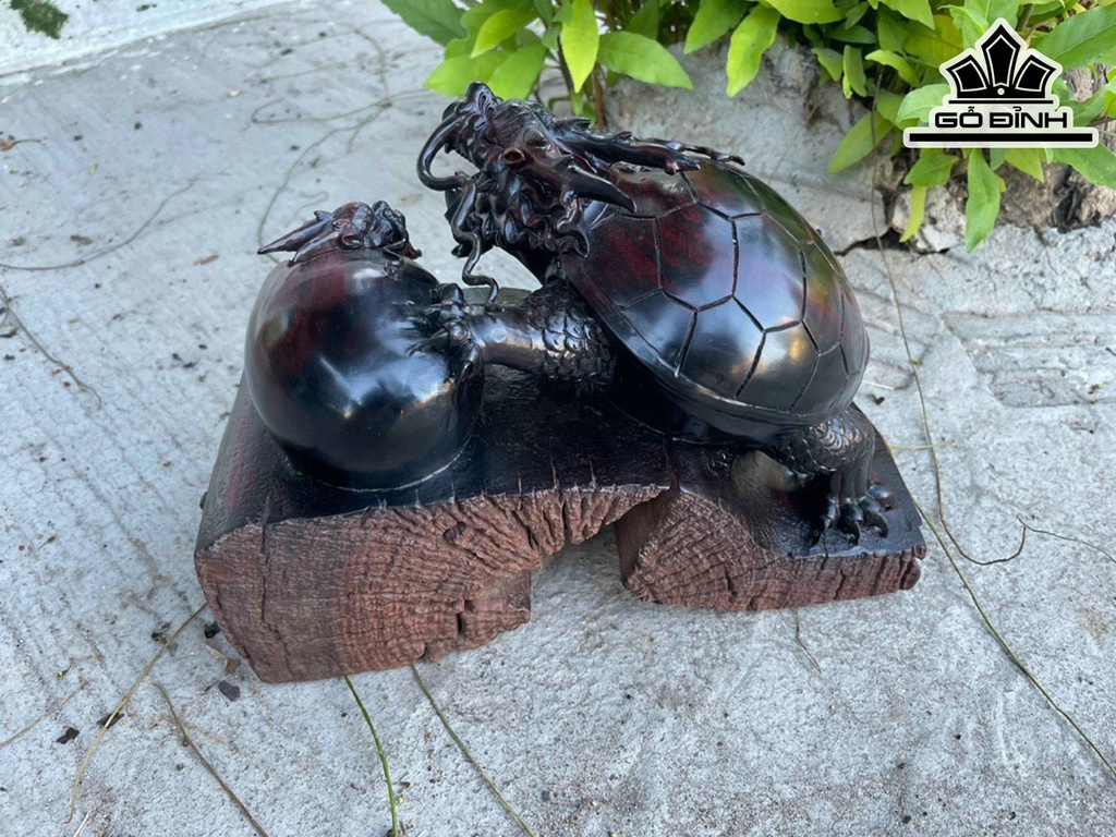 Tượng Long Quy Mẫu Tử Gỗ Trắc Cao 22 Ngang 32 Sâu 20 (cm)