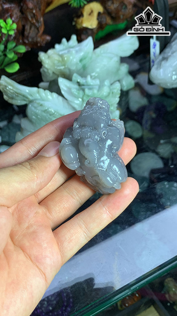 Mặt Dây Chuyền Tỳ Hưu Đá Ngọc Bích Hòa Điều (Nephrite Jade) Cao 57 Ngang 37,5 Sâu 20,8 (mm) 58,5g