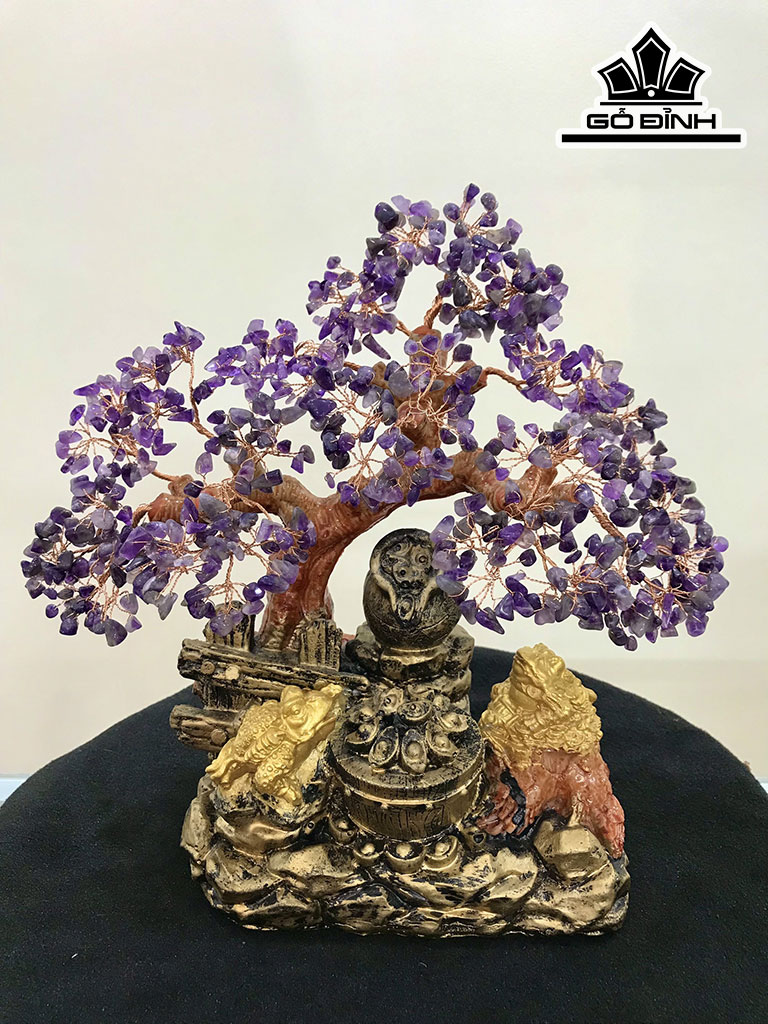 Cây Tài Lộc Thiềm Thừ Kim Tiền Đá Thạch Anh Tím Cao 28 Ngang 29 Sâu 11 (cm) 1,3kg