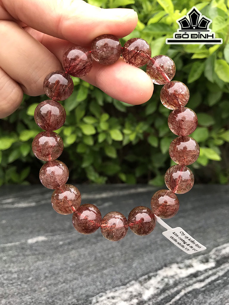 Vòng Tay Đá Thạch Anh Tóc Đỏ Nâu Đường Kính Hạt 12,5 (mm) 45,2g