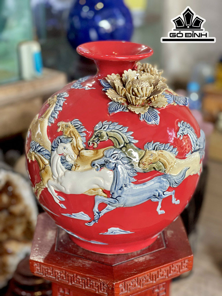 Bình Gốm Mã Đáo Thành Công Gốm Bát Tràng Cao 30 Ngang 27 (cm)
