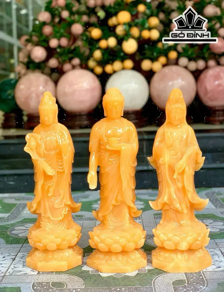 Bộ Tam Thế Phật Đá Ngọc Hoàng Long Cao 41 Ngang 14 (cm) 18,5kg